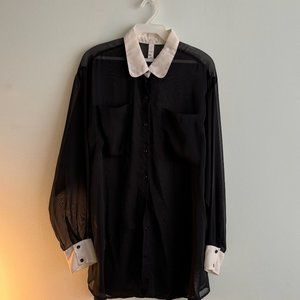 American Apparel Black Chiffon Shirt w/ White Collar